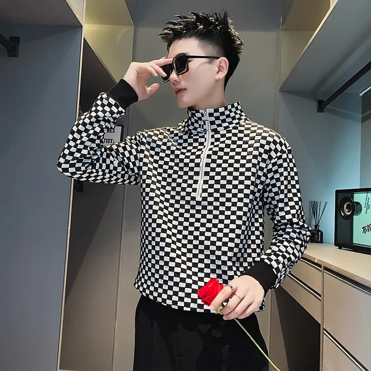 网红半高领卫衣男潮牌春秋季长袖T恤男装上衣服休闲打底秋装外套t