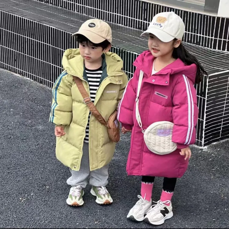 新款儿童棉服中长款韩版男女童过膝长款加厚棉服