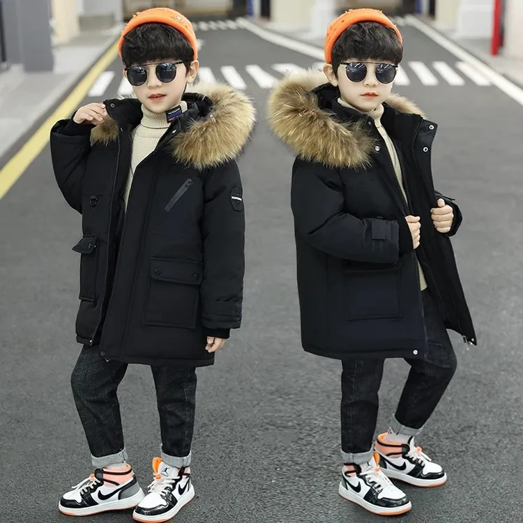 男童中大童羽绒棉服儿童加绒儿童长款外套男孩秋冬季韩版男装棉衣