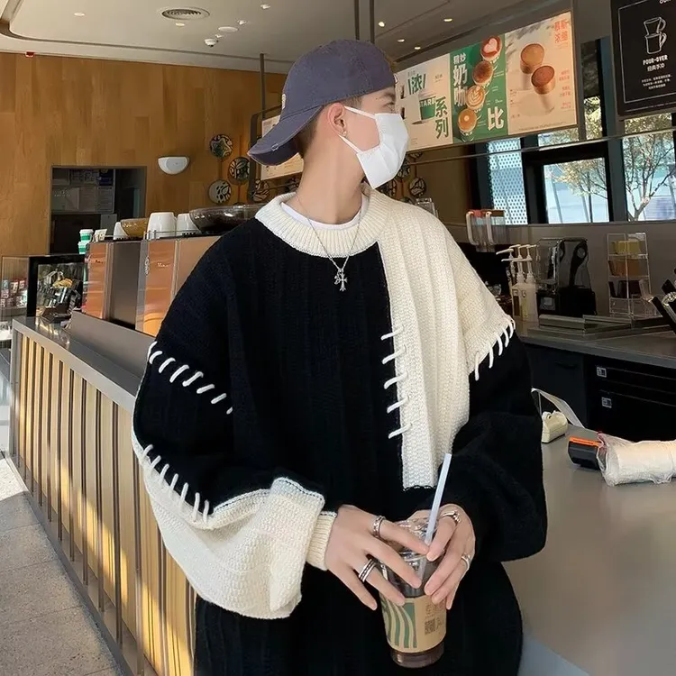 圆领毛衣针织衫男潮牌帅气秋冬季打底衫2024新款男士气质修身上衣