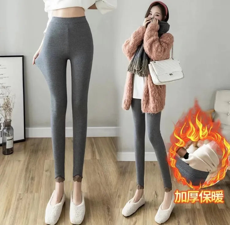 秋冬8188女加绒加厚弹力蕾丝显瘦打底裤高腰可外穿