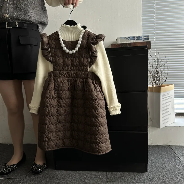 女童夹棉连衣裙秋冬季新款女孩冬装复古百搭背心裙儿童绗棉裙子