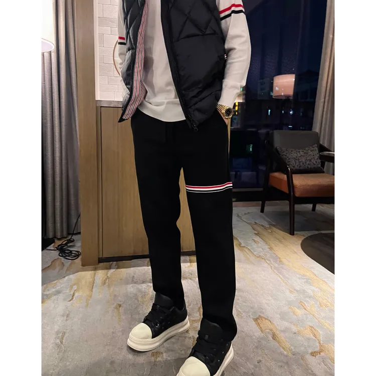 【织带羊毛裤】480g秋冬厚款蚕丝内里舒适直筒黑色运动休闲男士长裤