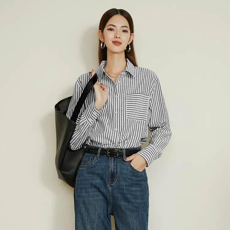 晚白【新品】冬衬衣条纹衬衫女24092534