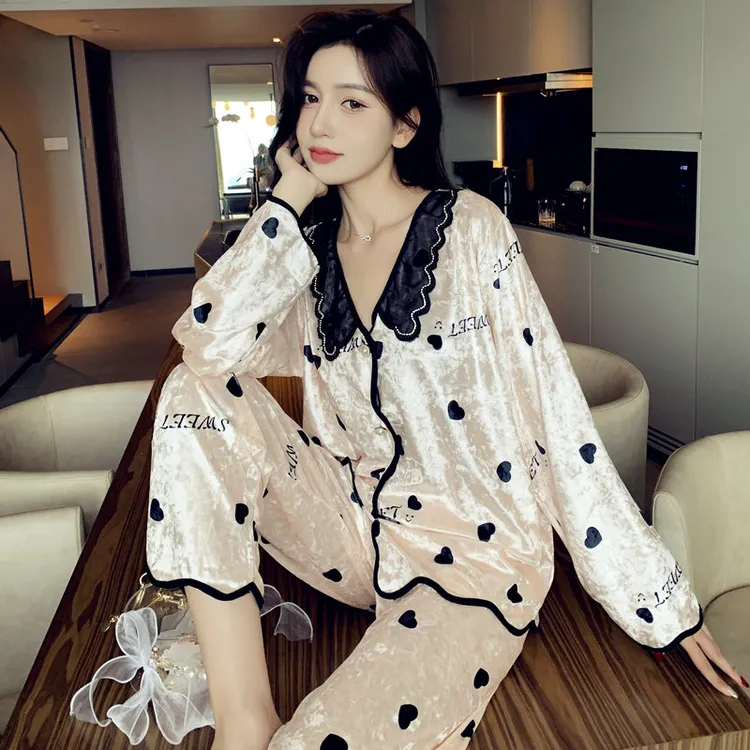 睡衣女士春秋新款大码翻领2024年网红款桃心冬季性感家居服套装26