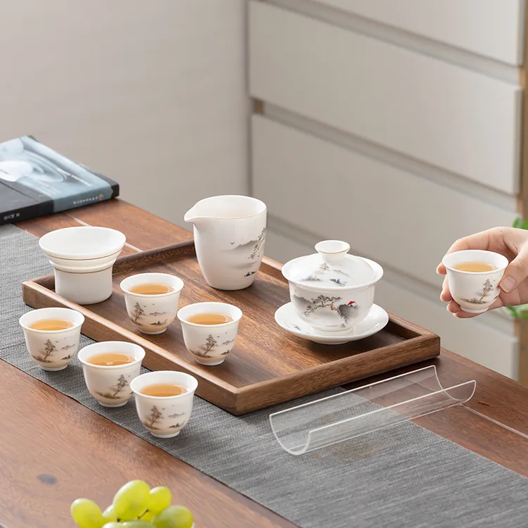 德化羊脂玉茶具功夫家用办公室茶杯简约茶壶盖碗全套礼盒款