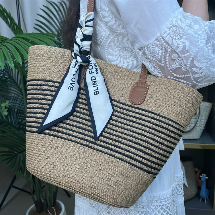 大容量2025新款夏季百搭单肩包质感流行通勤托特包田园风编织包