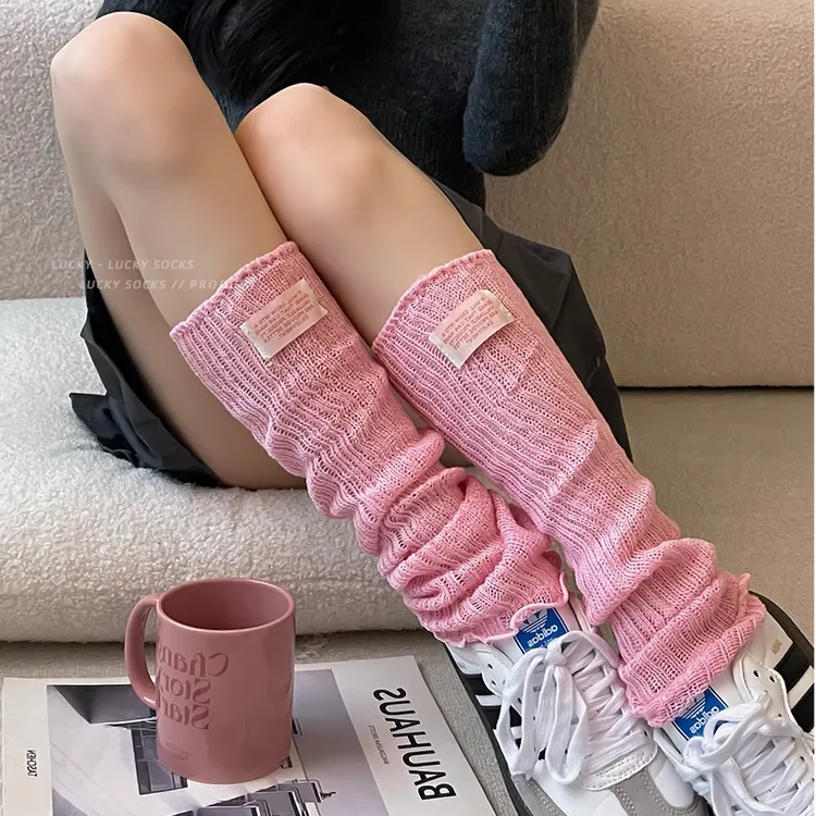 辣妹风灰色袜套女韩系百搭夏季薄款透气纯棉小腿袜jk中长筒堆堆袜