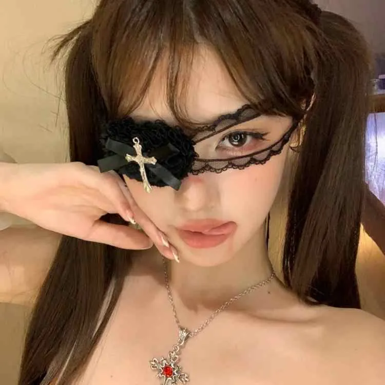 万圣节修女眼罩cos道具洛丽塔头饰蕾丝面罩暗黑风发饰氛围感装饰