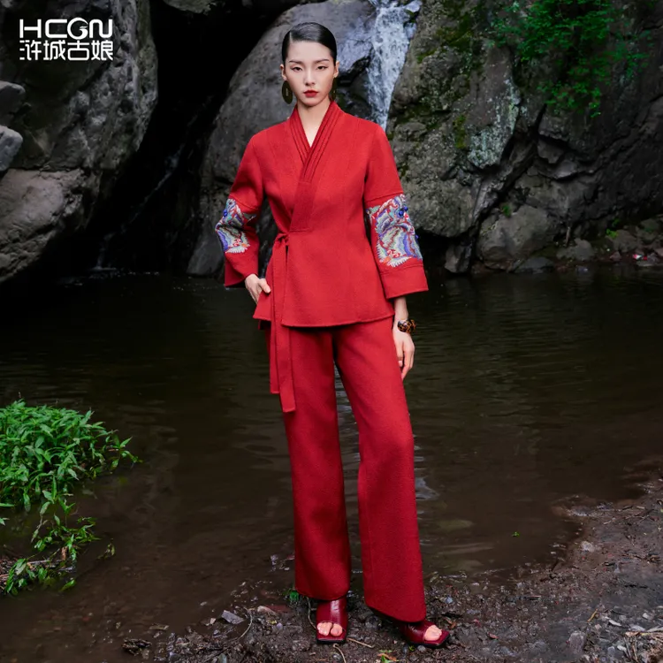 升级五代 浒城古娘游龙苗绣羊毛游龙双面呢套装21D18186+21D19169