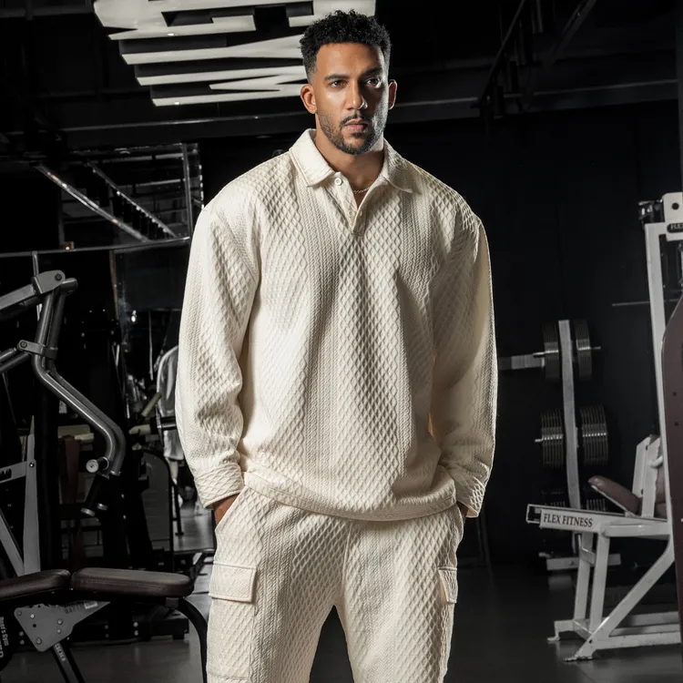 BDPOWERUP肌理感长袖polo衫春季简约印花运动卫衣穿搭高级感男装