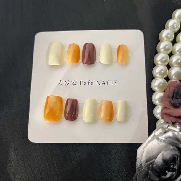 Fafa Nail【咖啡加奶】纯手工温柔美拉德色系设计师穿戴甲