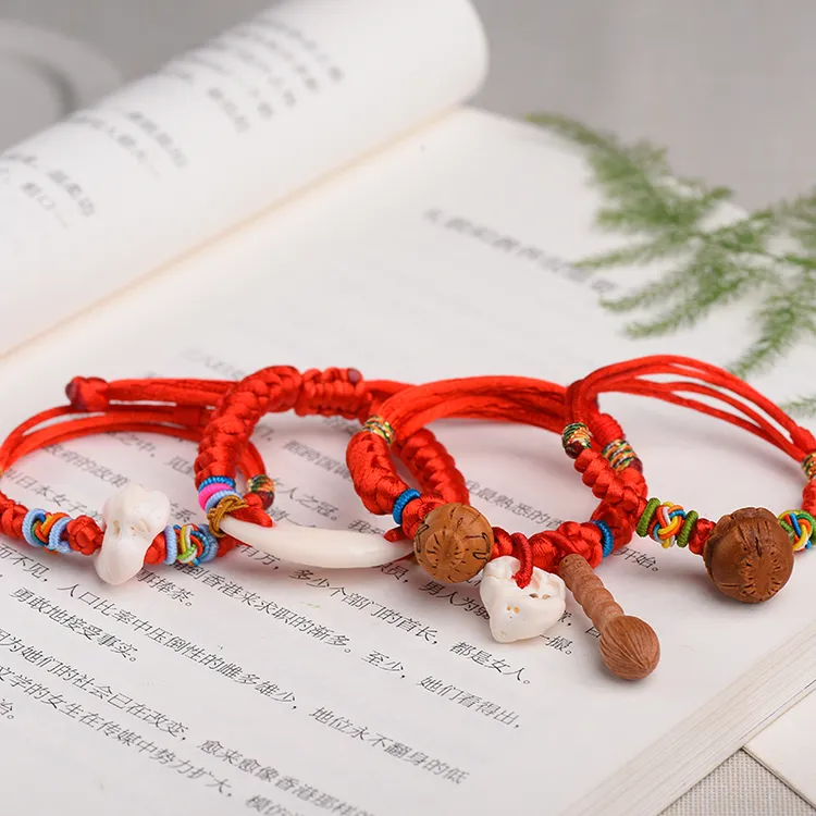 非金属布艺手链 双11婴儿女宝宝狗牙猪惊骨男红绳压惊桃木防惊吓