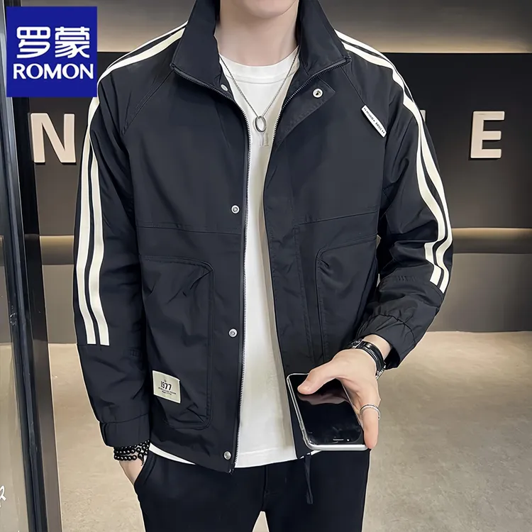 罗蒙春秋冬男士外套百搭新款工装拼色上衣服飞行员夹克衫加厚加棉