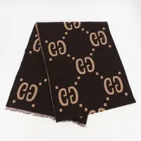 95新 GUCCI/古驰 GGS古驰棕色拼老花围巾 71379600|37212342