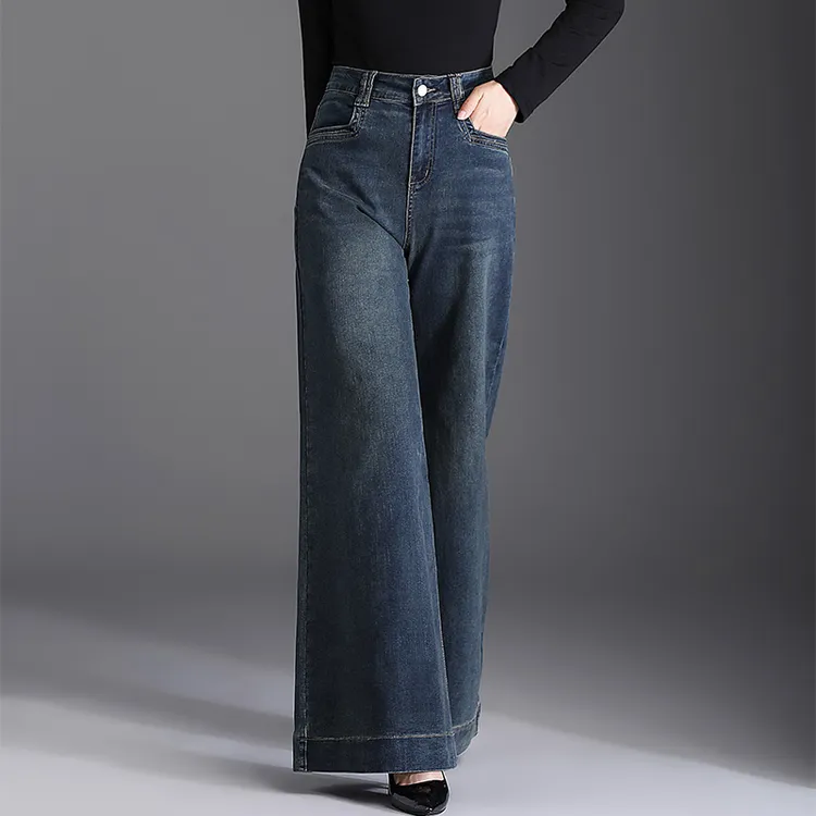 专柜正品高档牛仔裤女秋冬新款高腰显瘦宽松潮流拖地阔腿裤垂感女