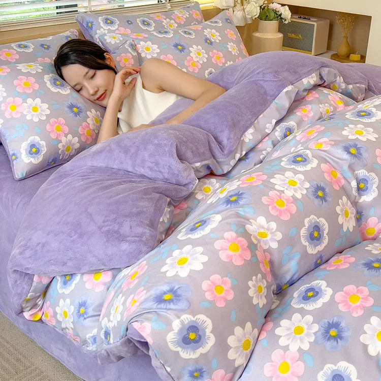 冬季牛奶绒被套加厚被罩单件A面磨毛B面水晶绒加绒被单学生宿舍