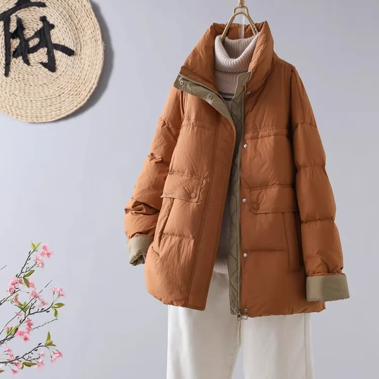 欧货中长款加厚羽绒服女2025冬季新款韩版白鸭绒宽松时尚厚外套