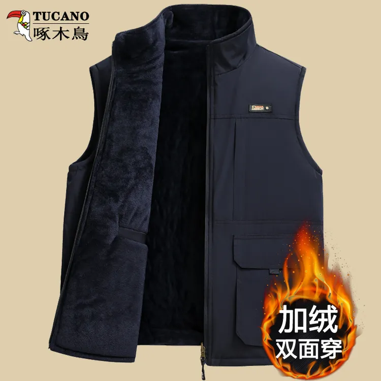 啄木鸟双面穿马甲男秋冬休闲户外抓绒工装背心坎肩男士保暖摇粒绒