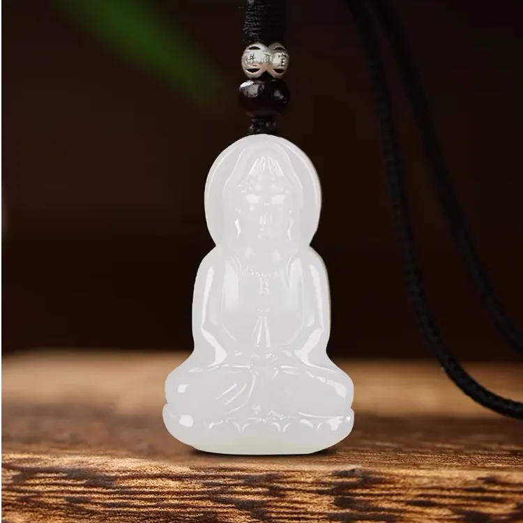 和田玉羊脂玉观音吊坠男款天然新疆白玉观音菩萨头挂件护身符玉佩