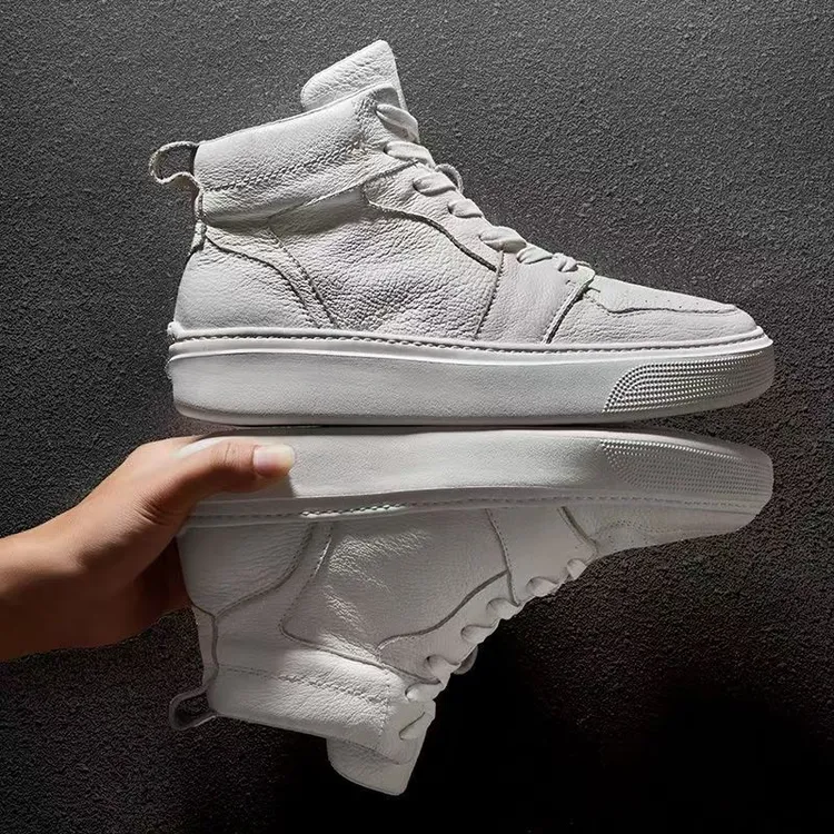 男鞋时尚百搭加绒高帮鞋2025新款韩版潮鞋小白鞋男士休闲真皮板鞋