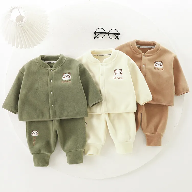 宝宝春秋薄绒套装男童女童秋冬装加绒两件套婴儿外套衣服洋气小童