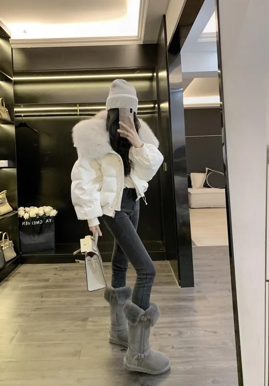 【当日发货】韩系学院风大毛领外套2025新款宽松小个子小香风棉服冬