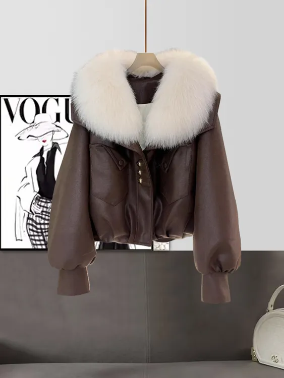 【当日发货】秋冬季新款时尚显瘦短款上衣洋气减龄显年轻款毛领外套