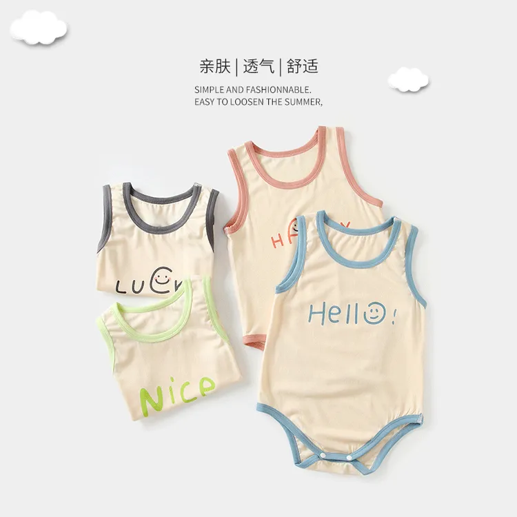 宝宝背心三角包屁哈衣夏季超薄款护肚内衣婴儿童连体睡衣莫代尔