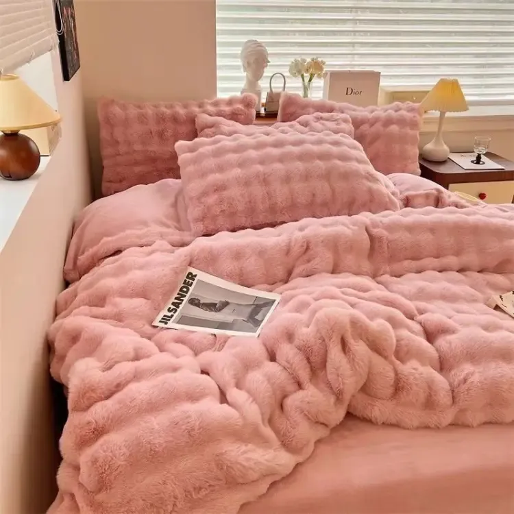 单件被套特厚保暖柔软轻奢加绒高档双面泡抗静电长毛兔泡绒被套