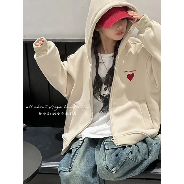 K25154女童秋冬装加绒卫衣外套2025新款童装儿童休闲连帽加厚上衣