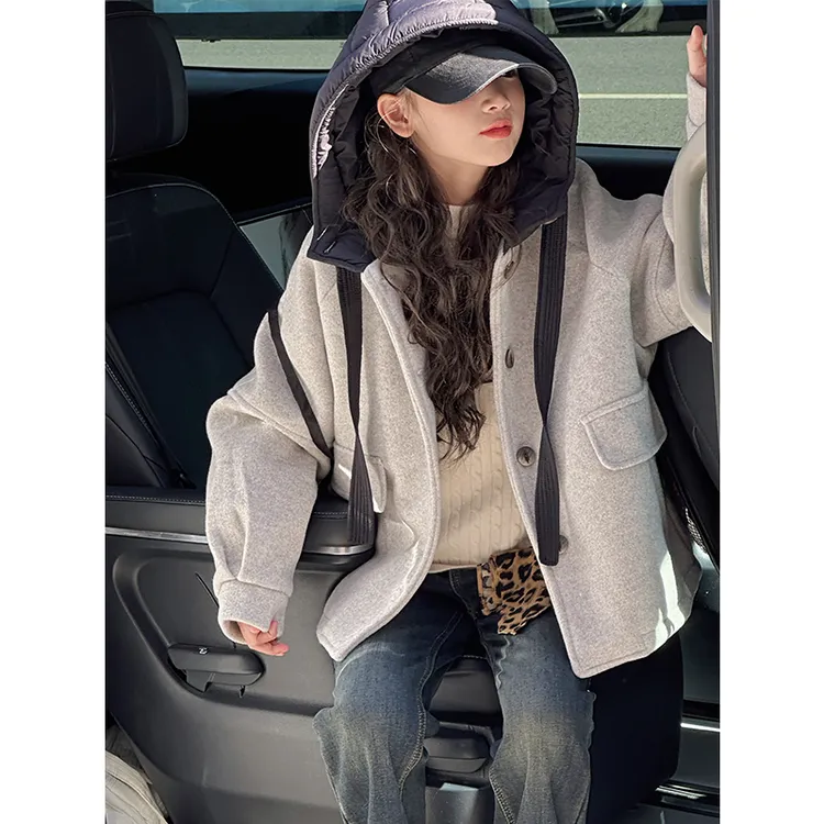 K27906孙小美kids英伦风女童毛呢外套2024新款秋冬呢大衣夹棉加厚