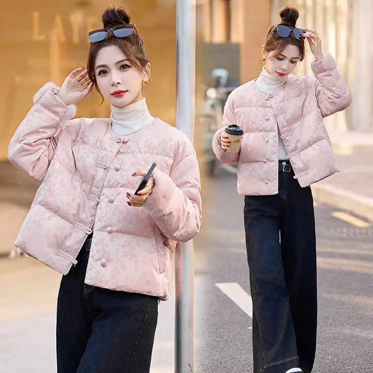 新中式国风羽绒服女短款2025冬季爆款小个子复古刺绣时尚保暖外套