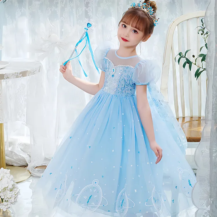 3-9岁女童艾莎夏装新款爱沙儿童5女孩冰雪奇缘生日礼服蓬蓬纱裙子