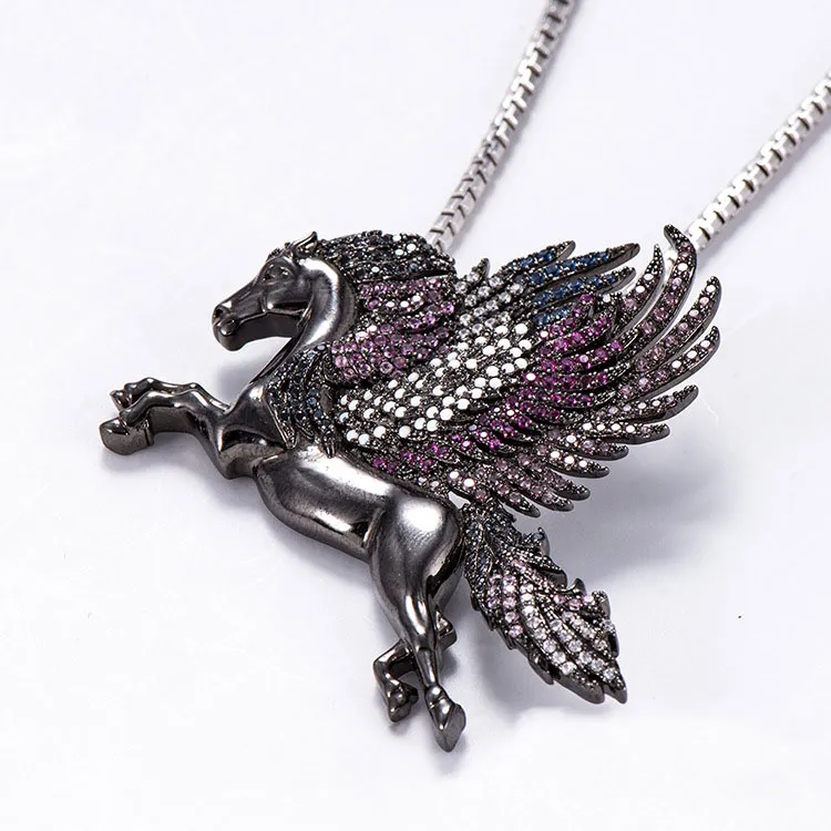 铜锆石吊坠 热卖马吊坠嘻哈动物项链男女潮流复古满钻饰品