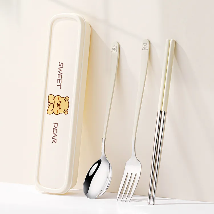 304不锈钢筷子勺子套装便携餐具上班族学生收纳盒叉子成人三件套