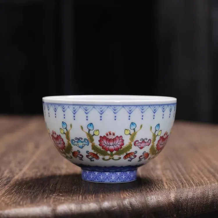 联谊缠枝莲主人杯普洱杯珐琅彩家用陶瓷茶杯中式品茗杯茶器茶具