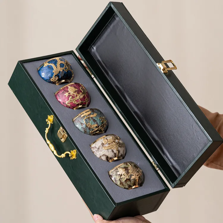 联谊窑变五行杯金镶玉茶杯套装茶盏主人杯大号手工高档茶具礼盒装