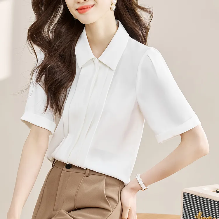 恒源祥新款夏季雪纺女士白色衬衫时尚休闲小众设计感气质薄款衬衣