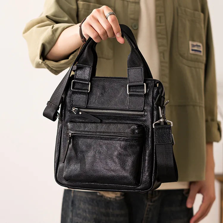 后步商务通勤百搭斜挎包男士真皮手提植鞣牛皮休闲背包真皮单肩包