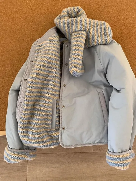 （赠送运费补贴）休闲棉服两面穿外套女短款配围巾小众宽松圆领加厚