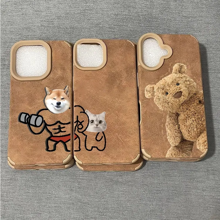 情侣肌肉小狗适用苹果16手机壳新款iPhone15秋冬14小众13男女款12