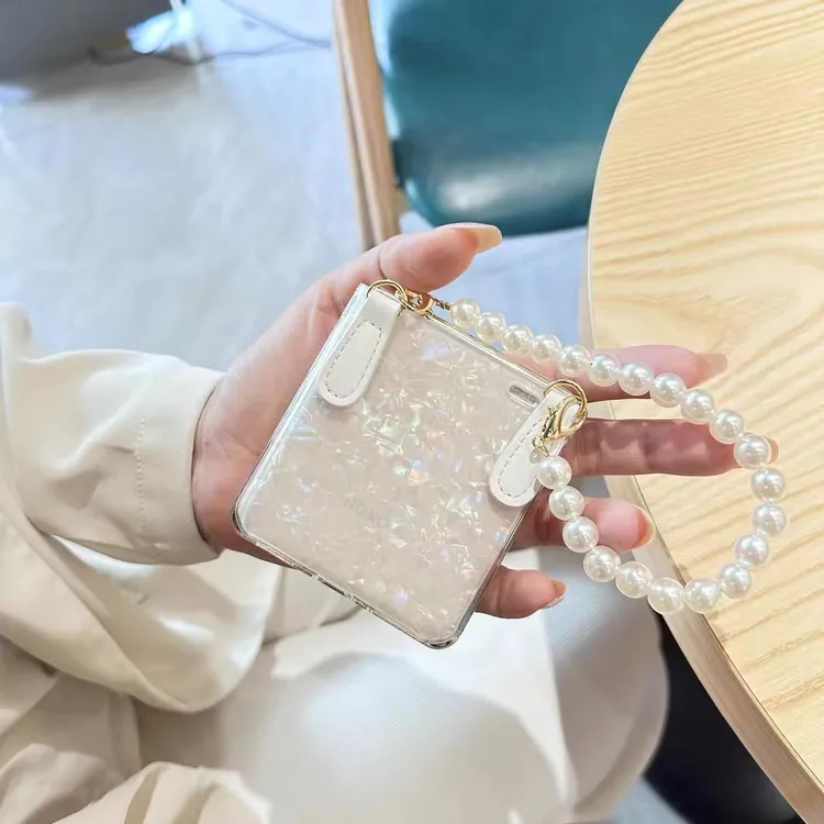 ins彩色贝壳纹适用荣耀Magic V Flip折叠屏手机壳女款斜跨链硬壳