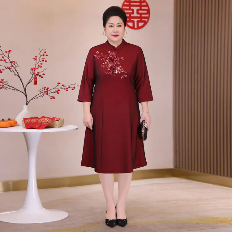 高贵喜婆婆婚宴装洋气高端连衣裙喜妈妈结婚礼服春秋订婚晚宴裙子