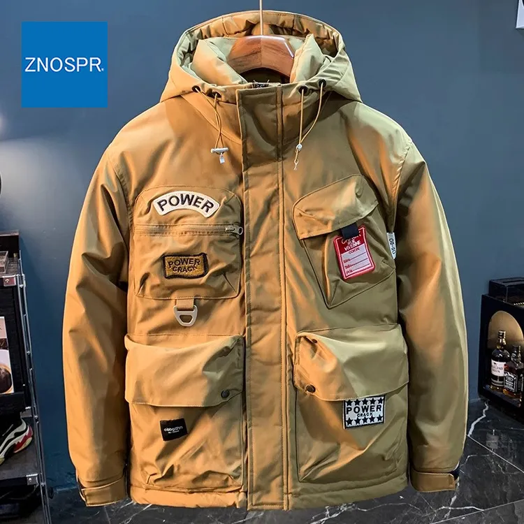 美式工装羽绒服男冬季连帽户外多口袋硬汉机能加厚美拉德猎装外套