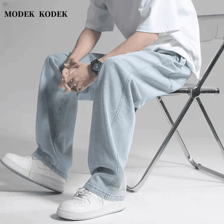 MODEK KODEK夏季高档薄款潮流牛仔裤男士高街宽松垂感直筒休闲裤