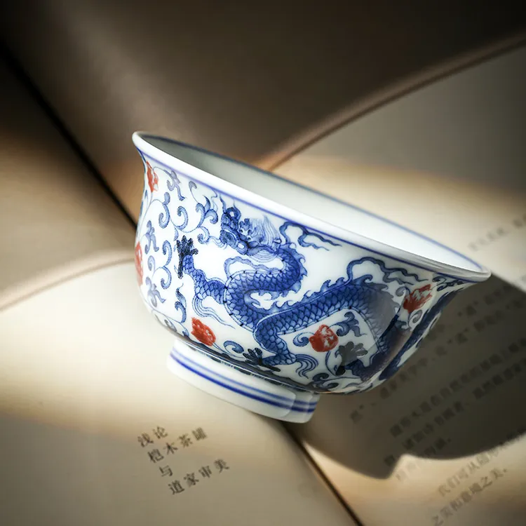 龙凤呈祥压手杯茶杯陶瓷高档大容量主人杯个人专用喝茶品茗杯礼盒