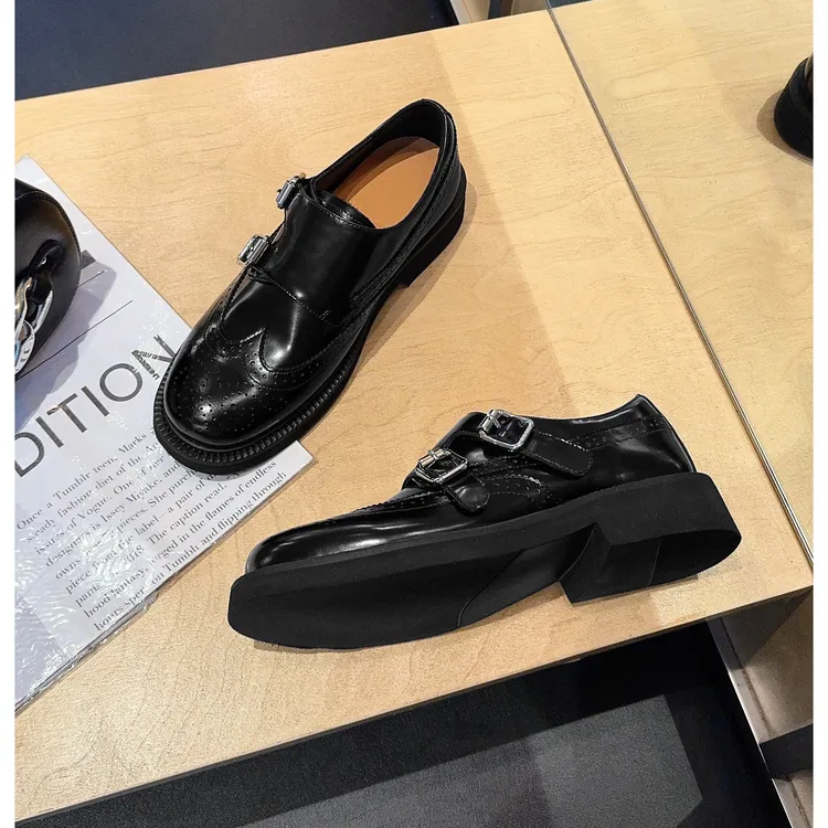 2025英伦风爆款皮鞋乐福鞋黑色真皮时尚休闲百搭新款126-2