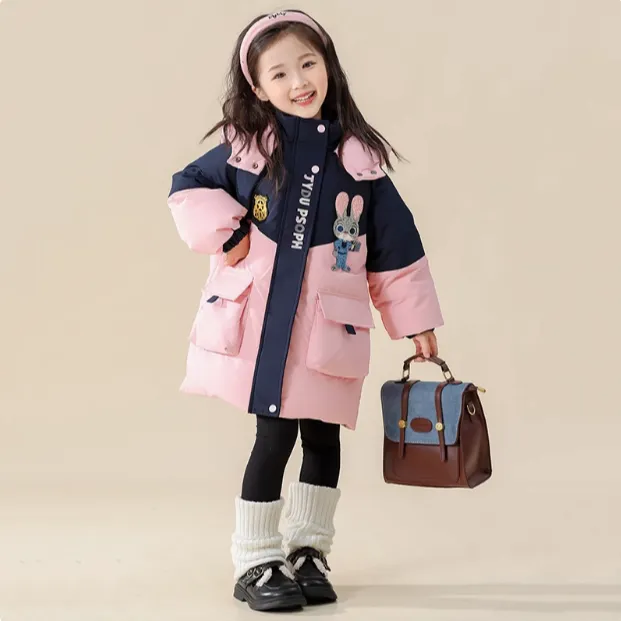 女童羽绒服冬季中长款2025新款儿童兔子警官白鸭绒外套女宝宝冬装