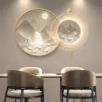 九鱼图餐厅装饰画带钟表挂墙客厅壁画现代轻奢时钟饭厅挂钟挂画